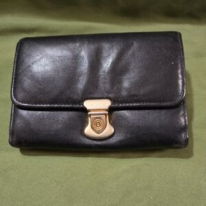Tannery West Vintage Black Leather Wallet with Gold Clasp